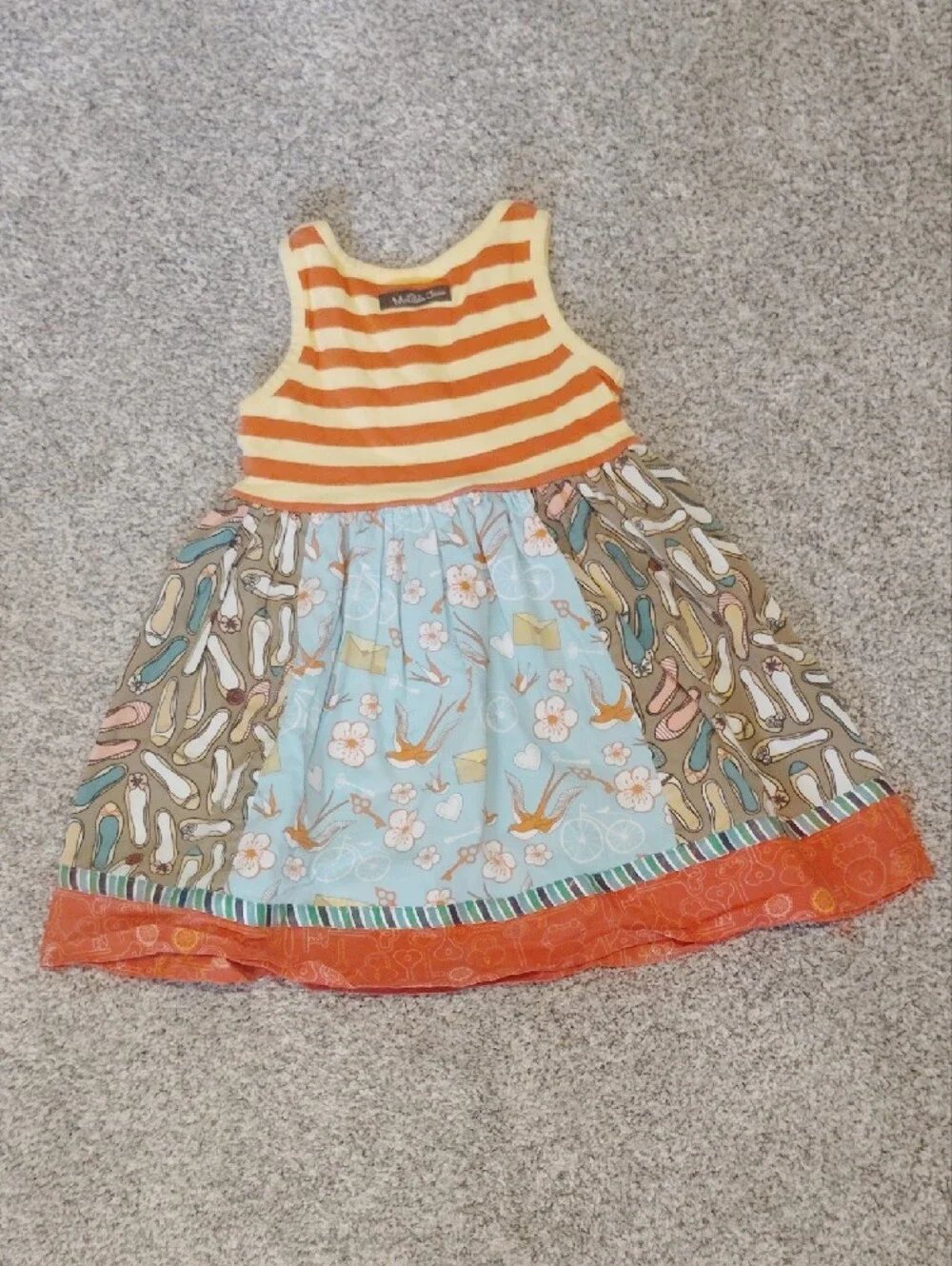 Matilda Jane Striped Tank Top Dress with Orange, Yellow, Blue & Tan Panels